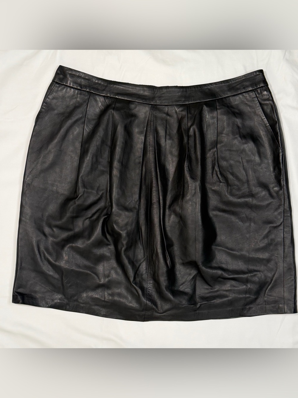 Eileen Fisher Black Leather Pleated Mini Skirt
